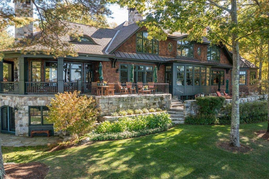 lake house exterior backyard view