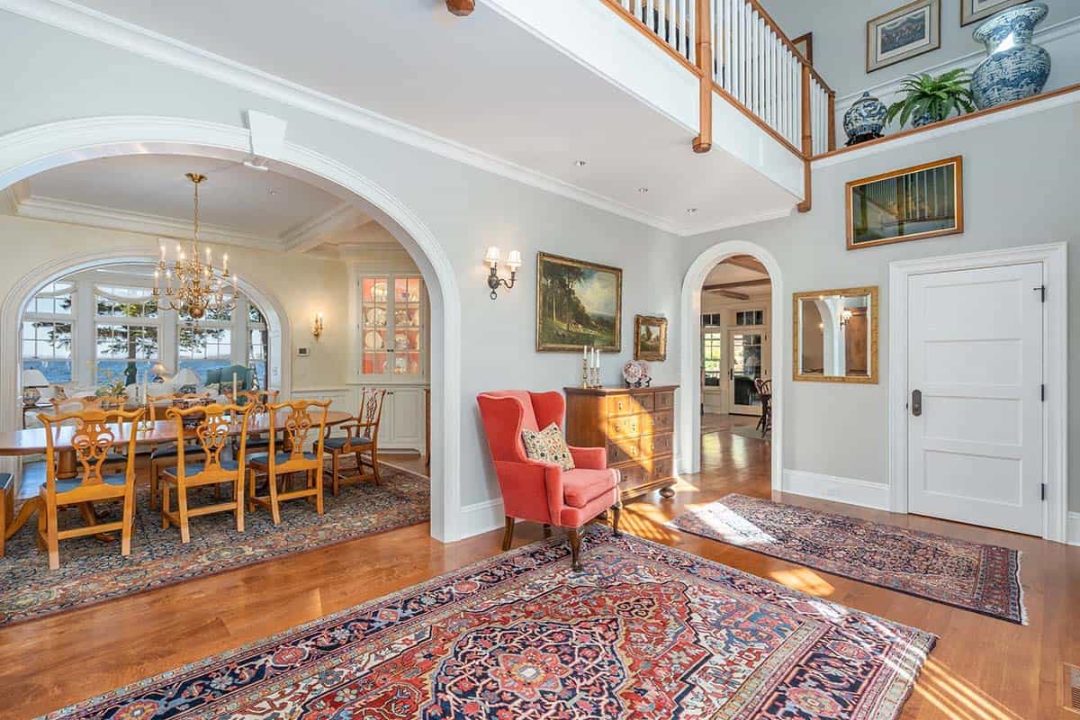 traditional style lake house entry