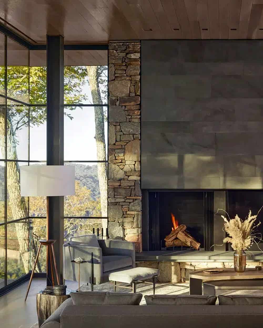 moden living room with a fireplace