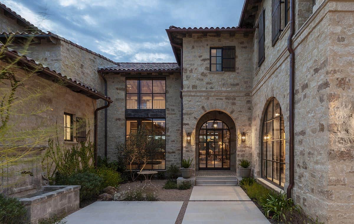 Mediterranean-style lake house exterior
