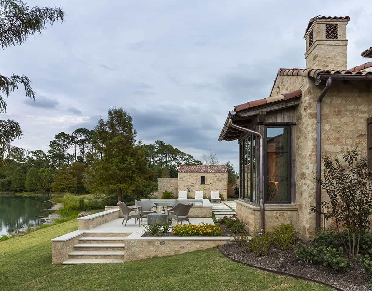 Mediterranean-style lake house exterior