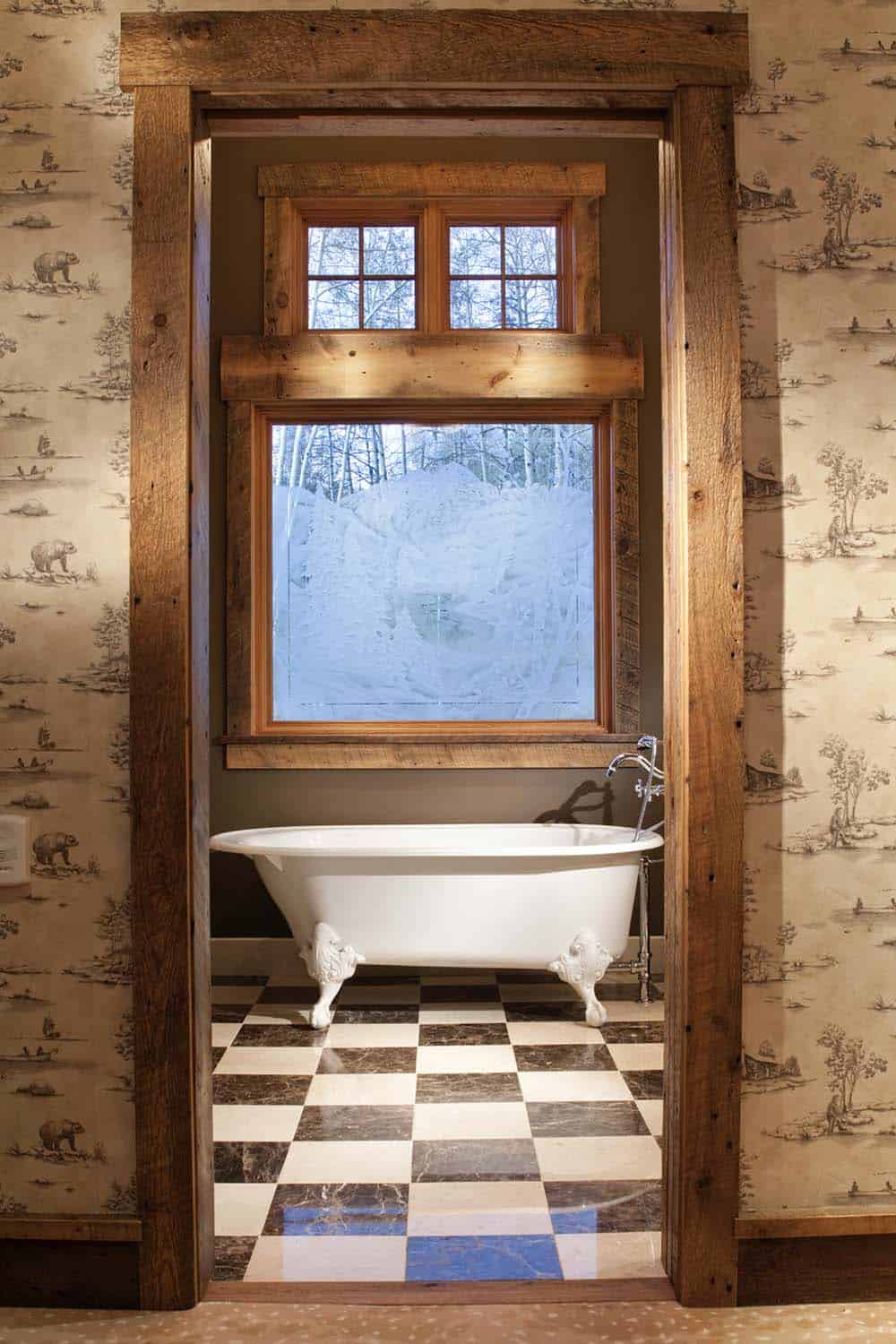 rustic bathroom with a freestanding tub
