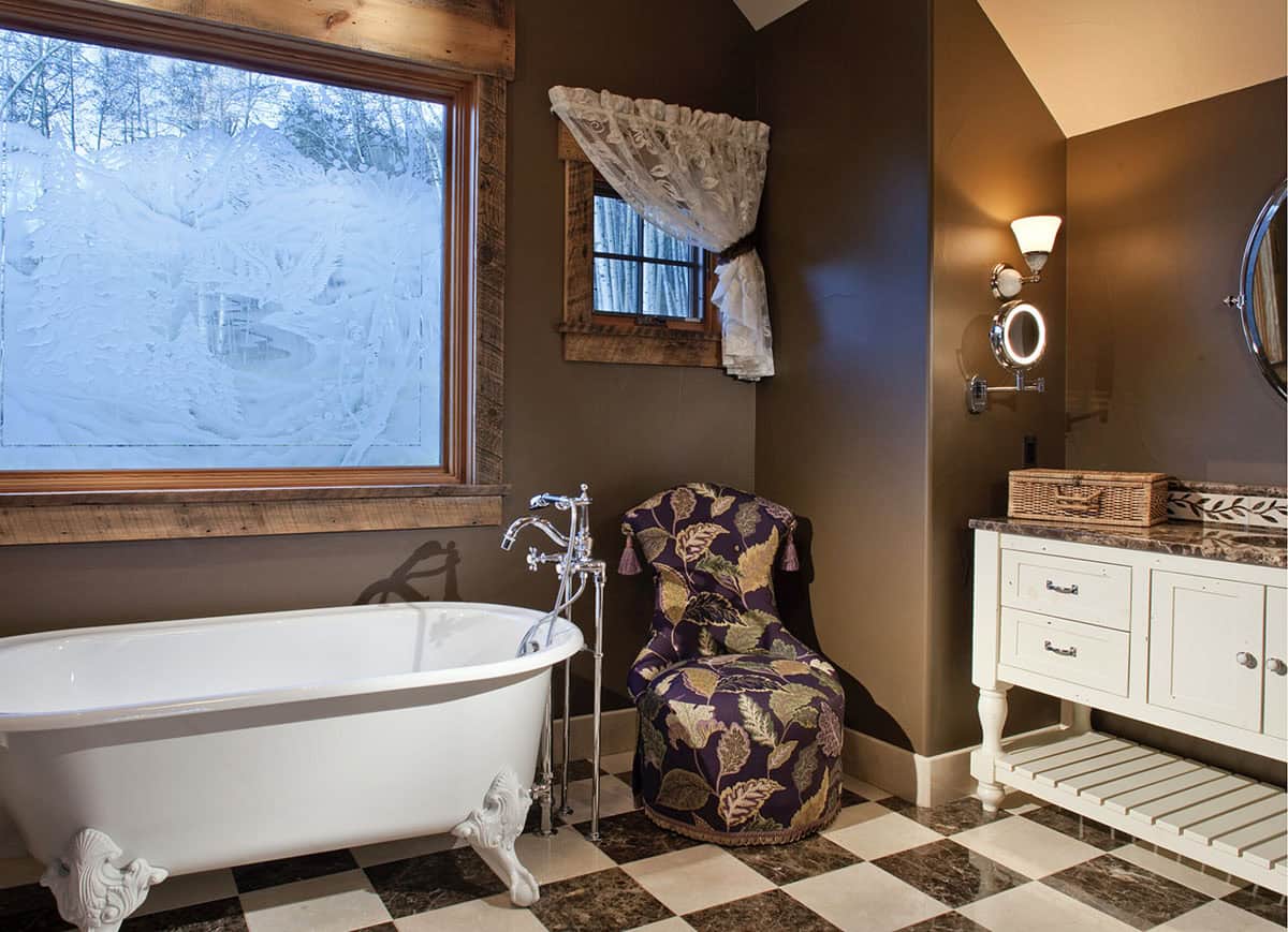 rustic bathroom with a freestanding tub