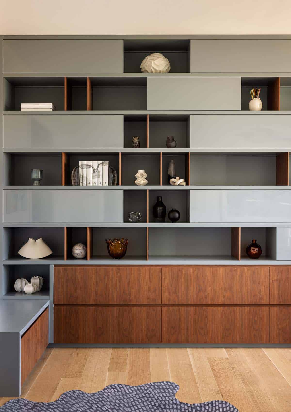 custom display shelves with walnut