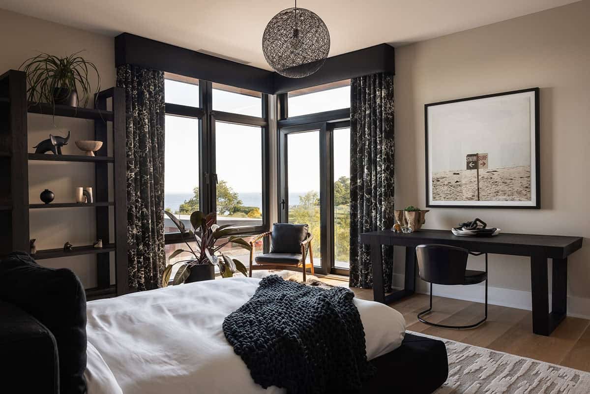 bedroom with a black and white palette