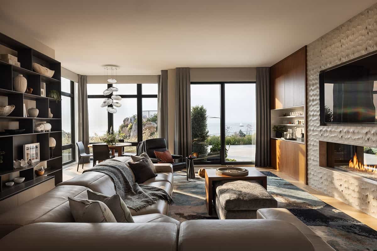 modern family lounge with a fireplace