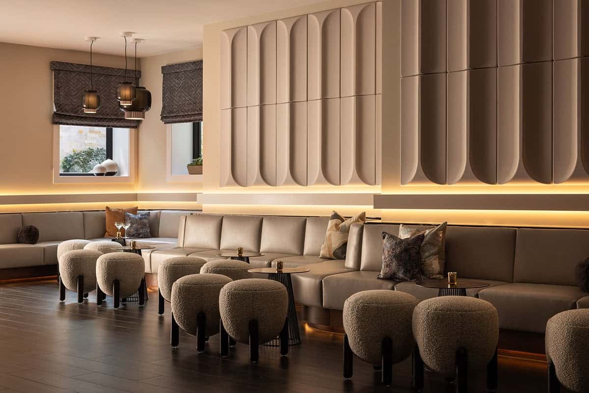 modern home bar lounge with sculptural acoustic panels
