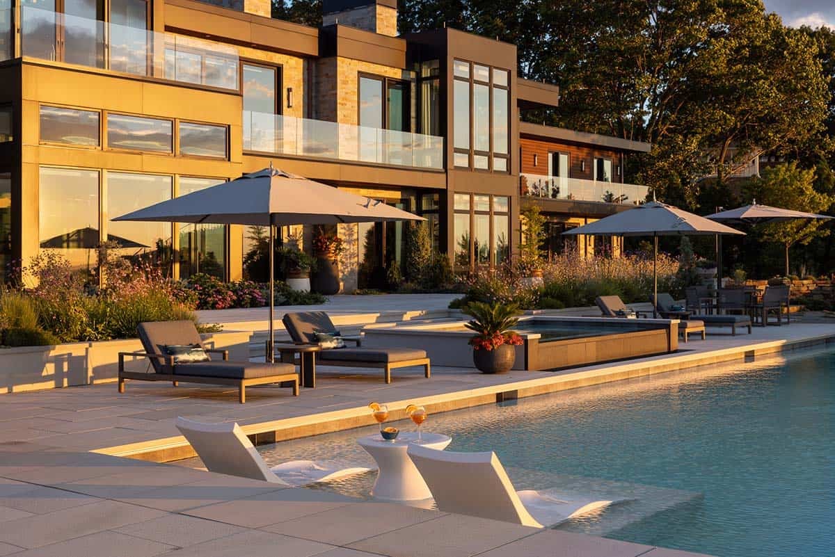 modern home exterior with a pool
