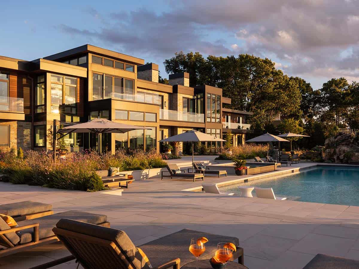modern home exterior with a pool
