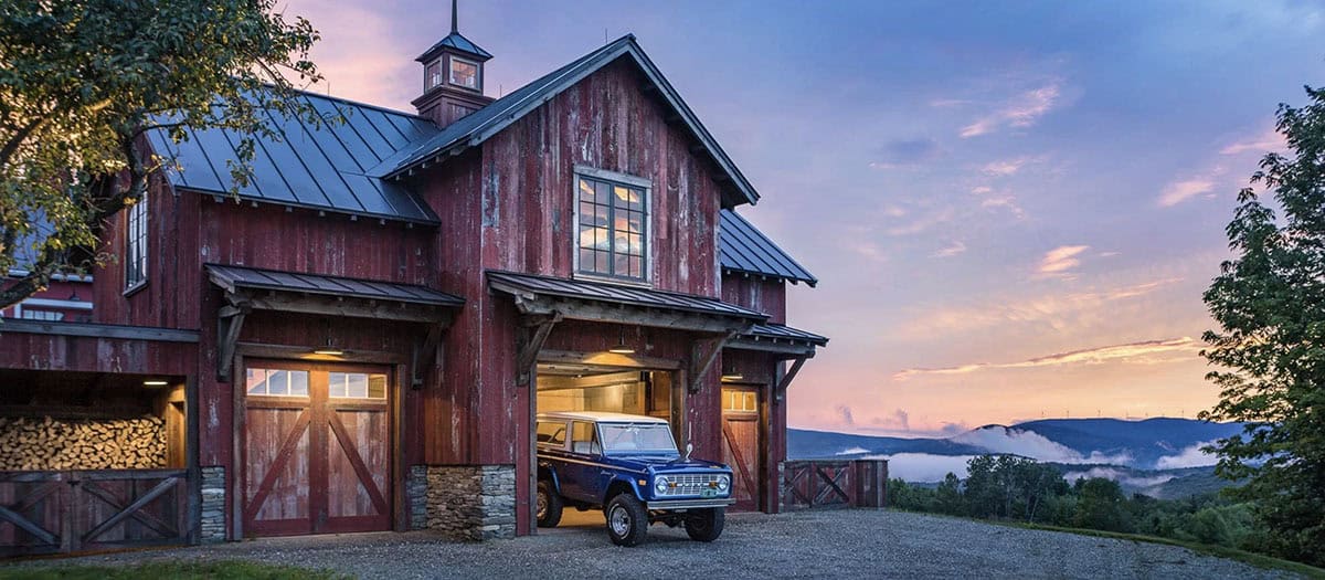 rustic barn exterior at dusk