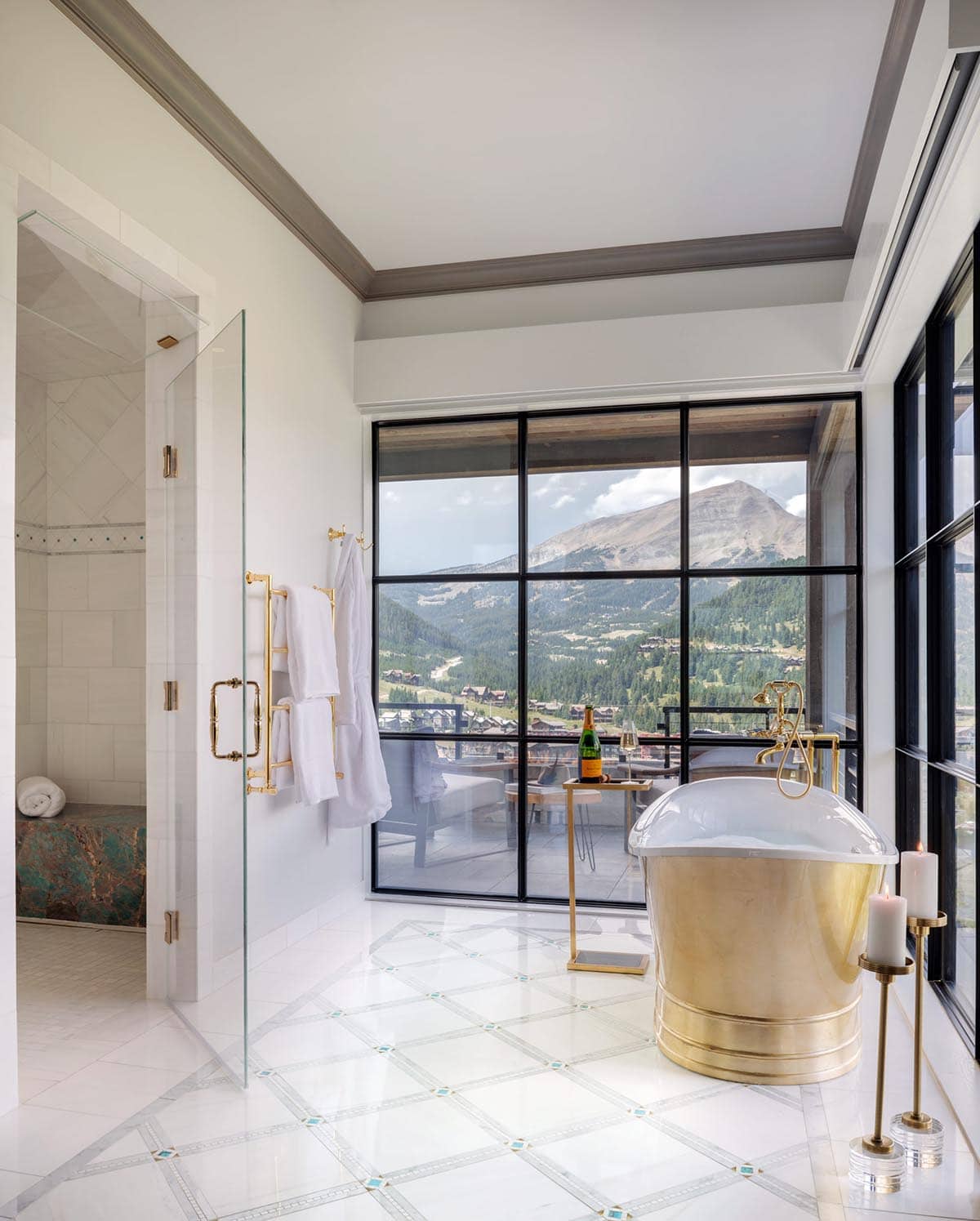 modern rustic bathroom with a freestanding tub