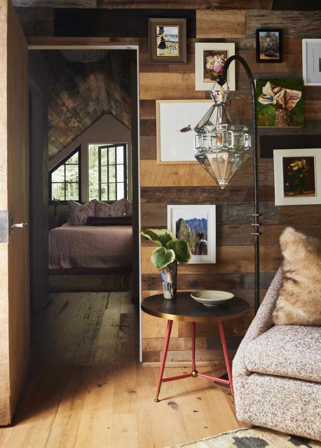 modern rustic hallway leading into a bedroom