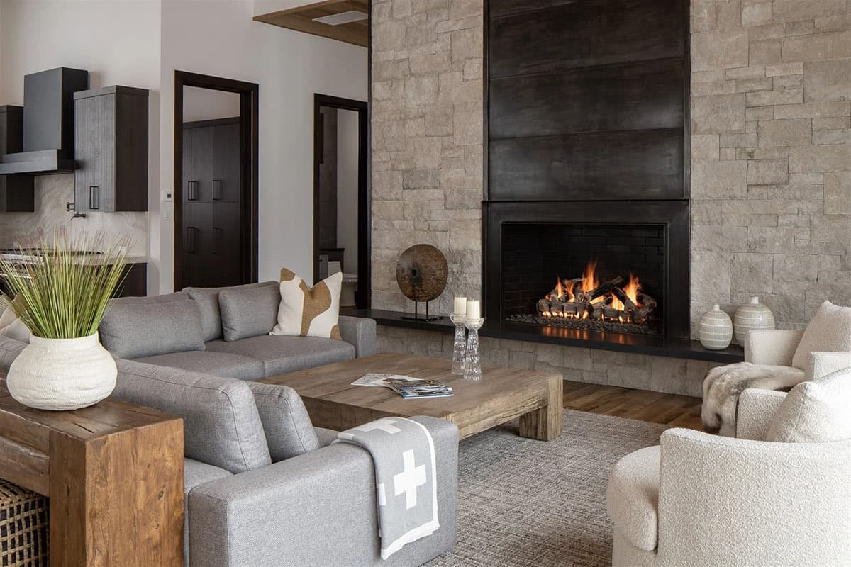 modern living room with a fireplace