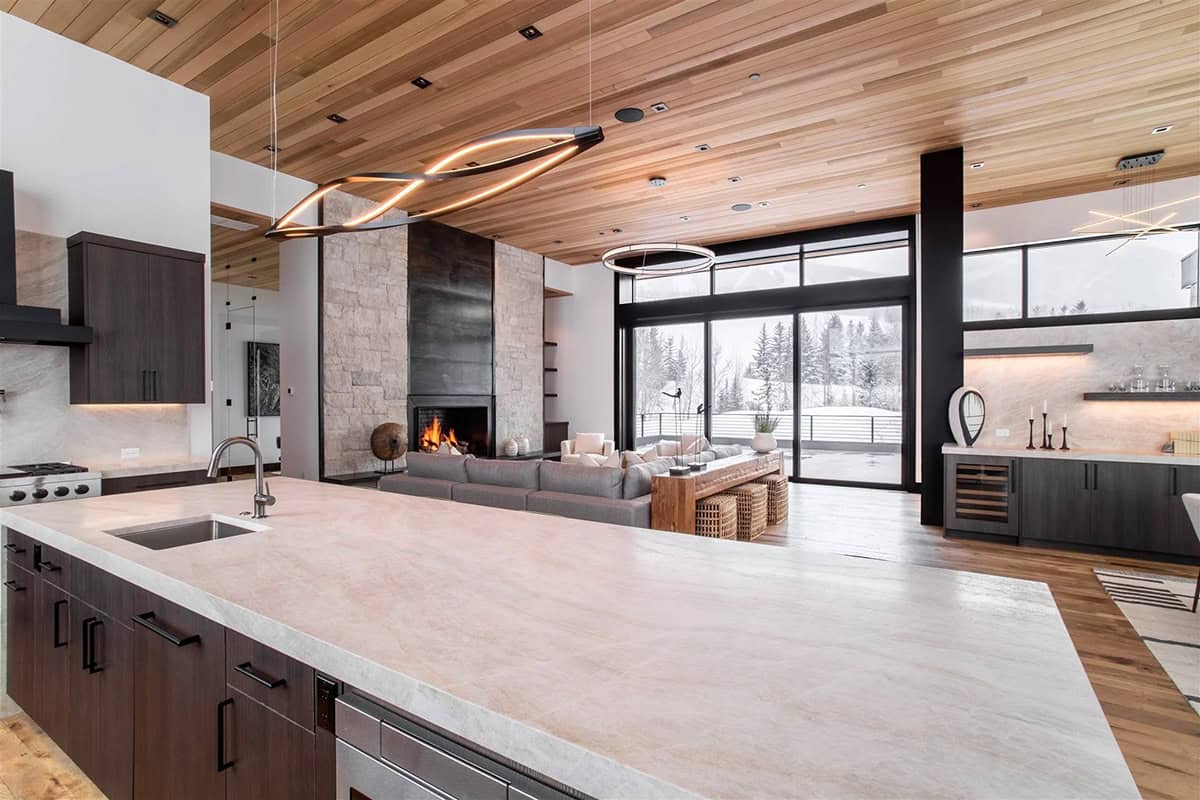 modern kitchen overlooking the living room