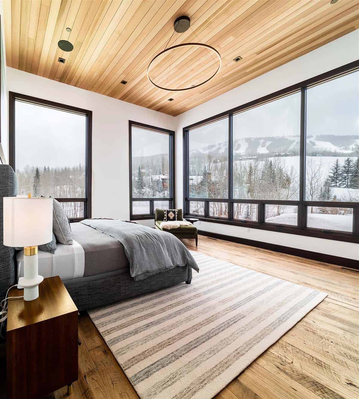 modern bedroom with large windows