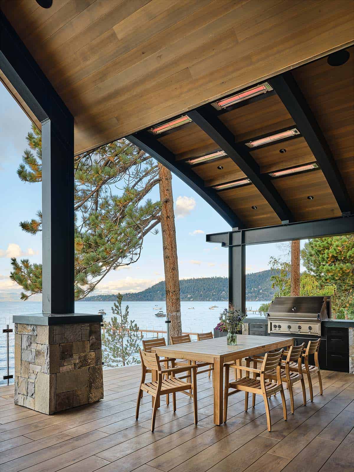 mountain modern covered patio with outdoor dining
