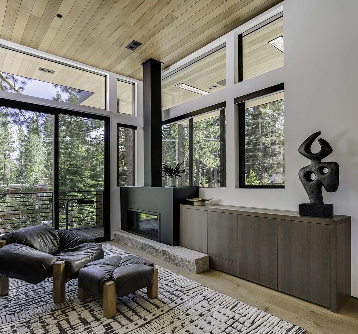 mountain modern living room with a fireplace