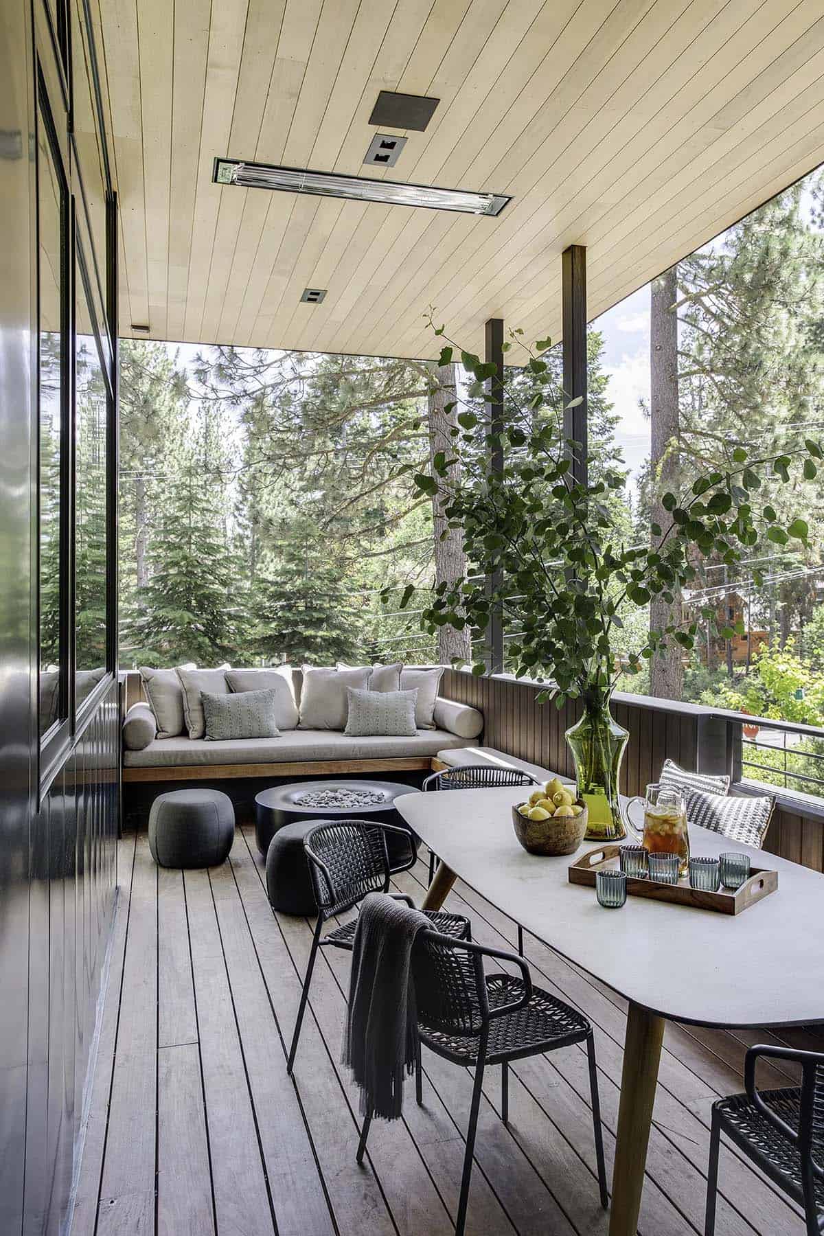 mountain modern home covered patio with outdoor furniture