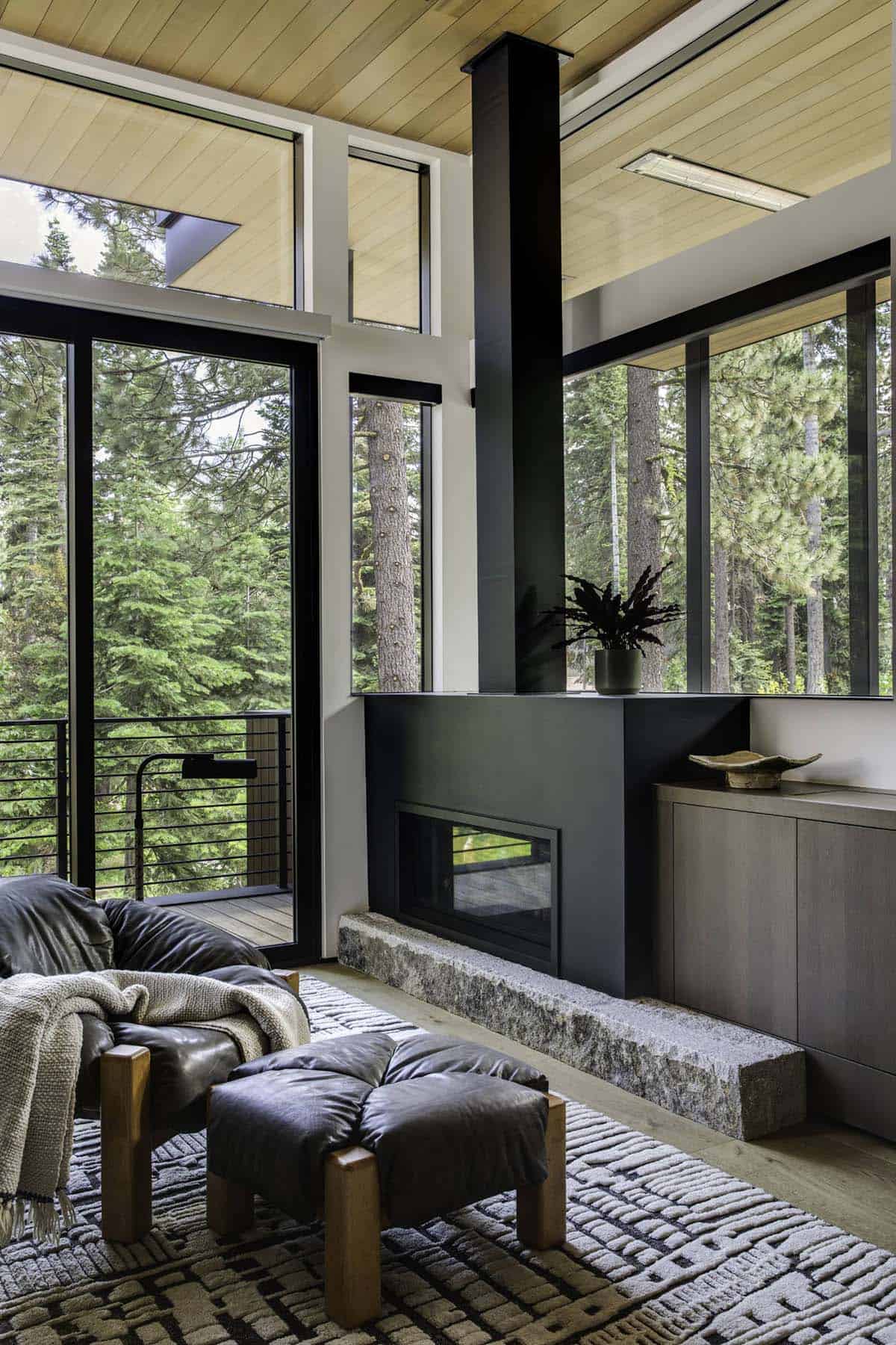 mountain modern living room with a fireplace