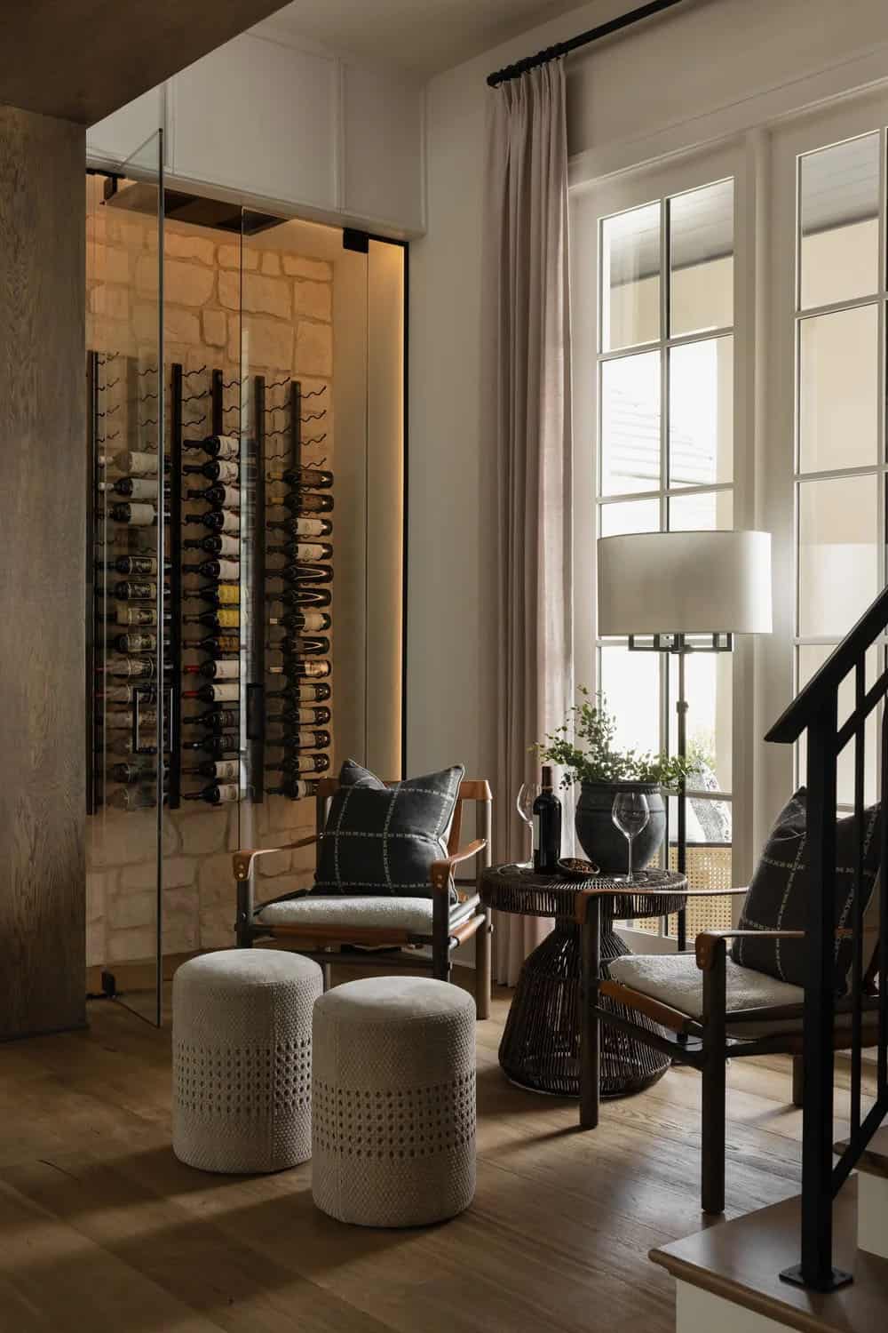 organic modern home entry with a wine cellar