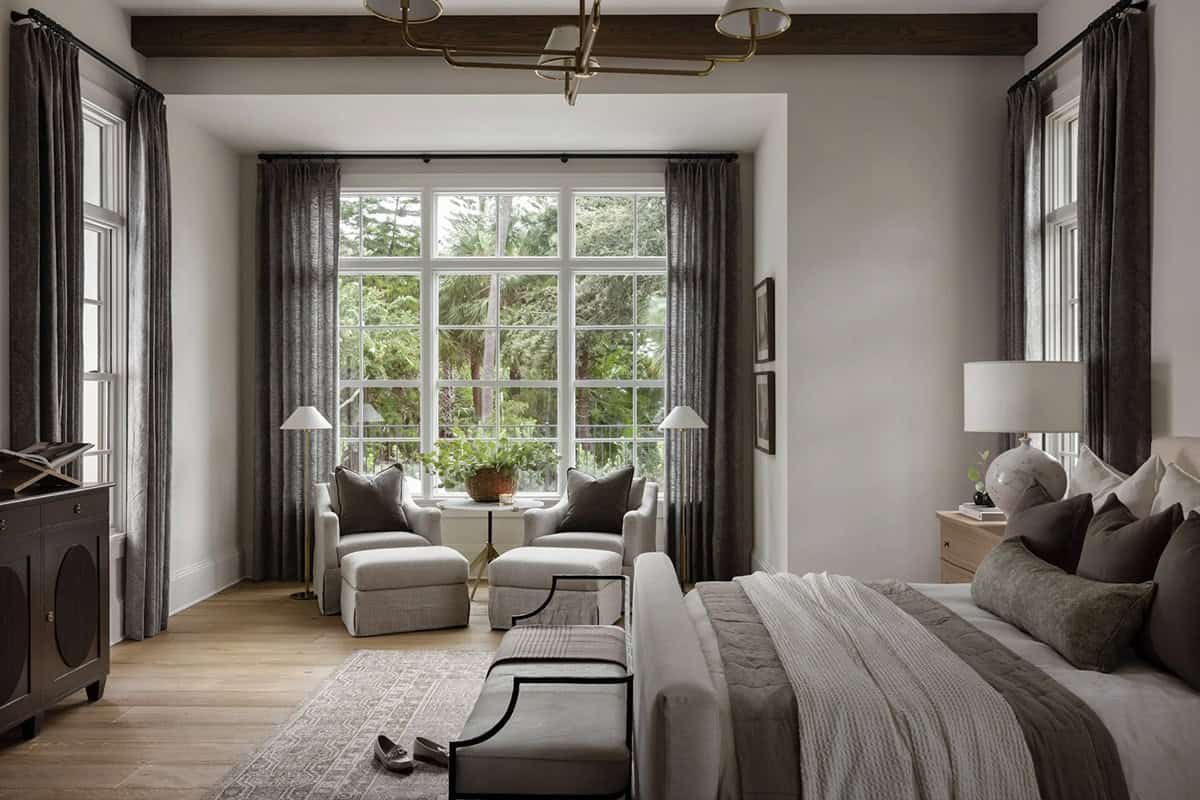 organic modern bedroom with a sitting area