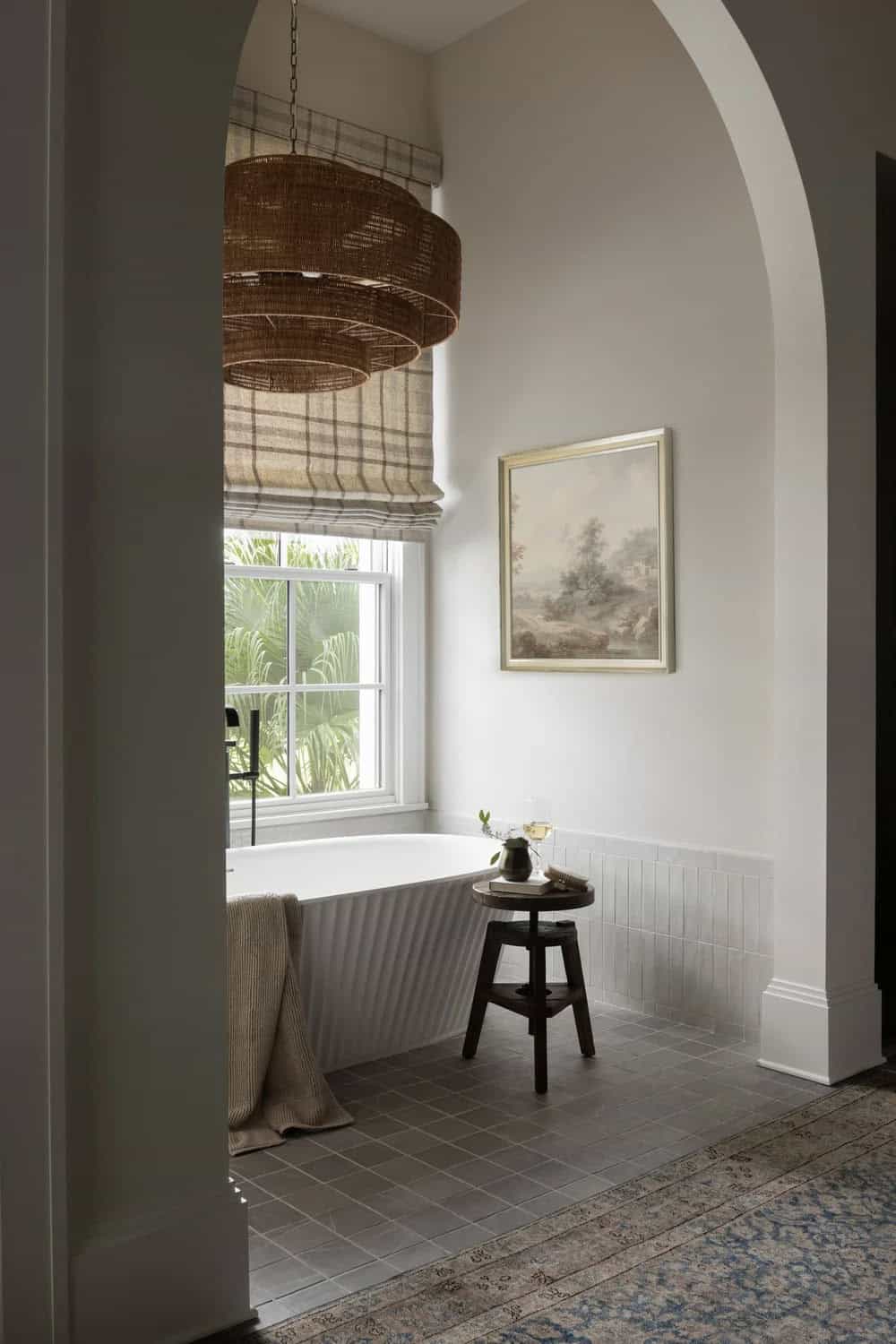 organic modern bathroom with a freestanding tub