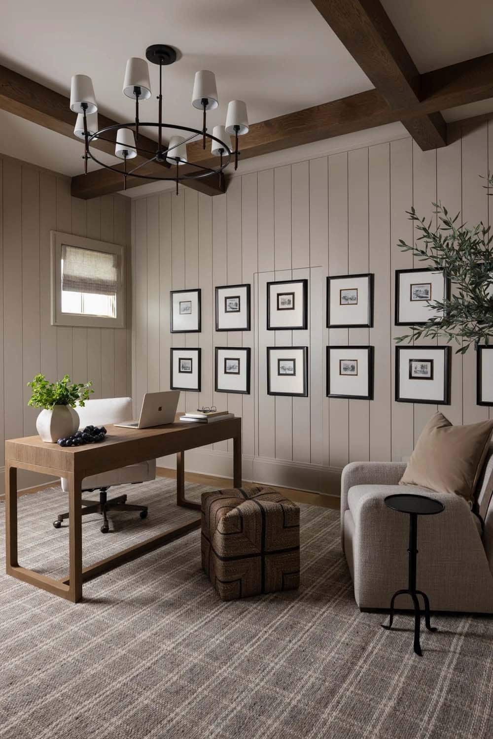 organic modern home office with a gallery wall