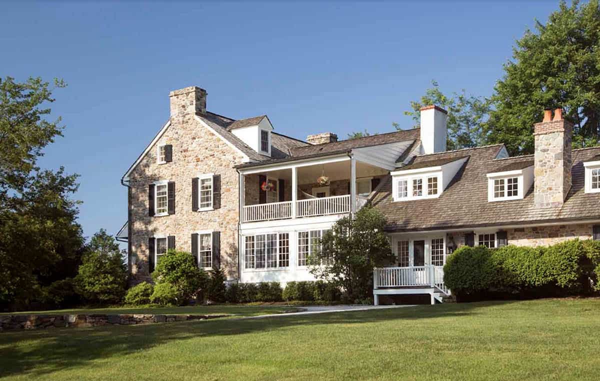 Stone Farmhouse Exterior backyard view