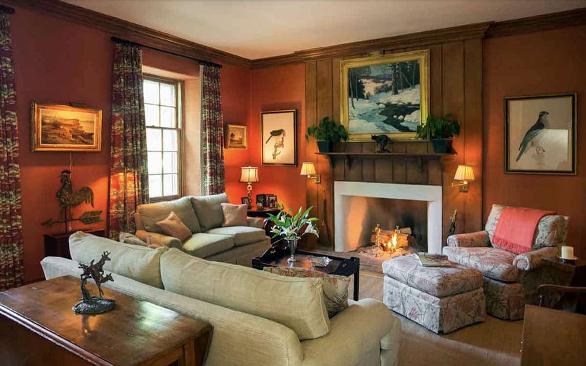 Traditional Family Room with a Fireplace