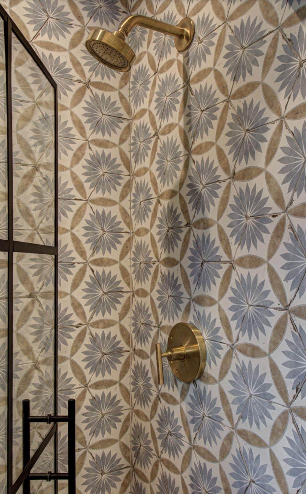 farmhouse style bathroom shower tile detail