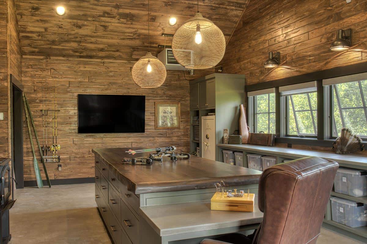 farmhouse style hunting gear storage room