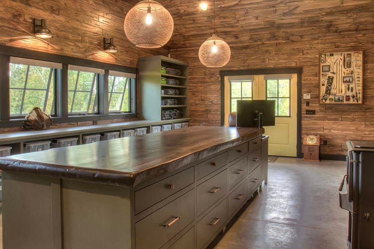 farmhouse style hunting gear storage room