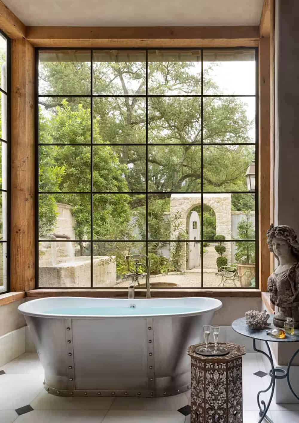 provencal-inspired home bathroom with a freestanding tub