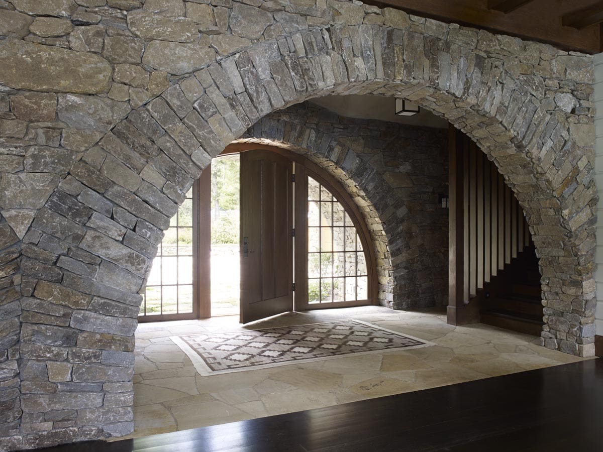 rustic craftsman-style lake house entry