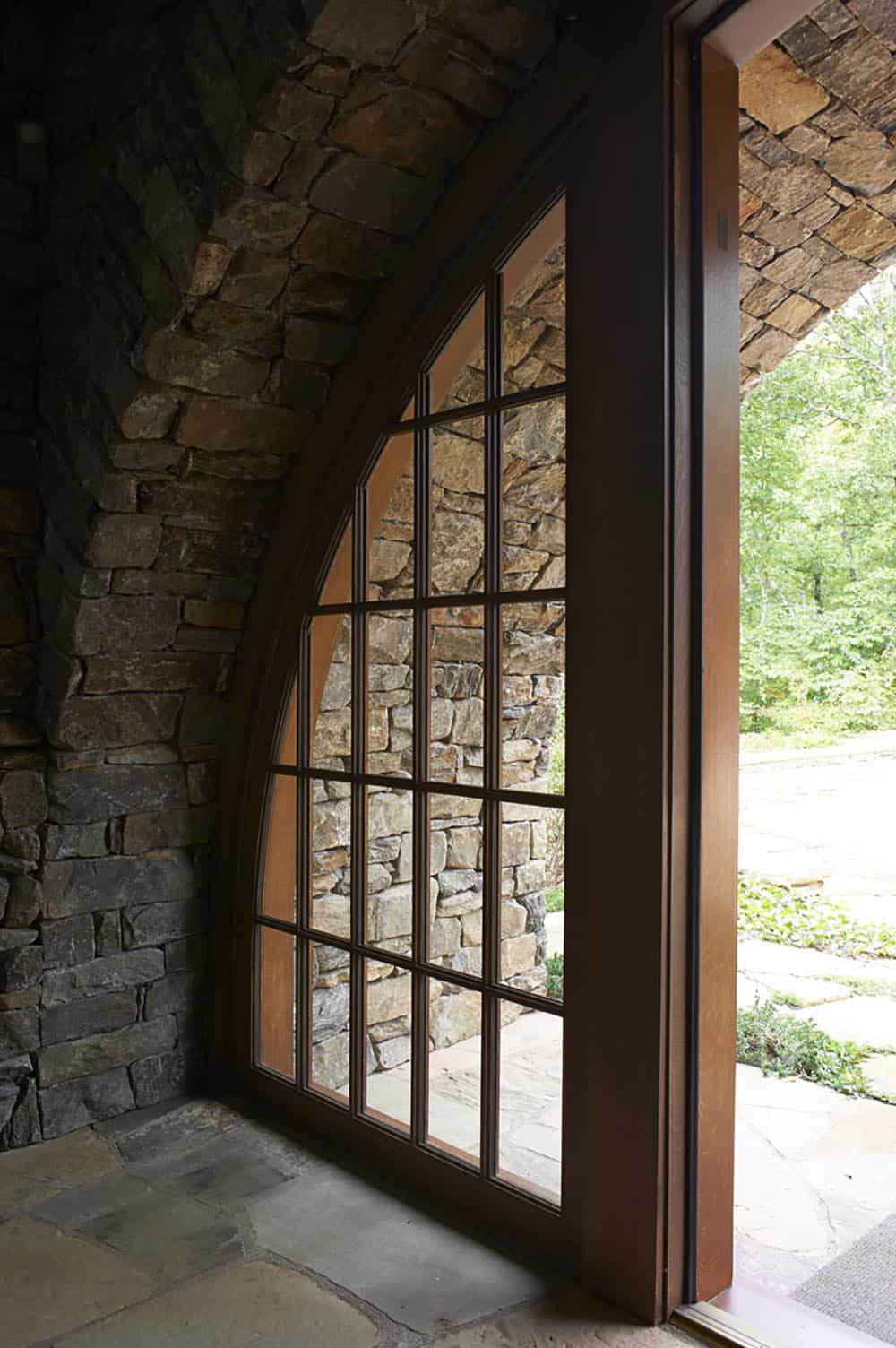 rustic craftsman-style lake house entry