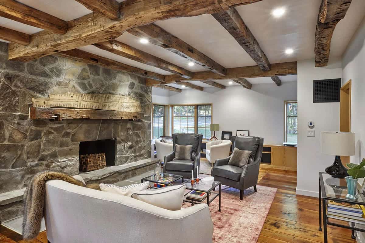 rustic modern living room with a fireplace