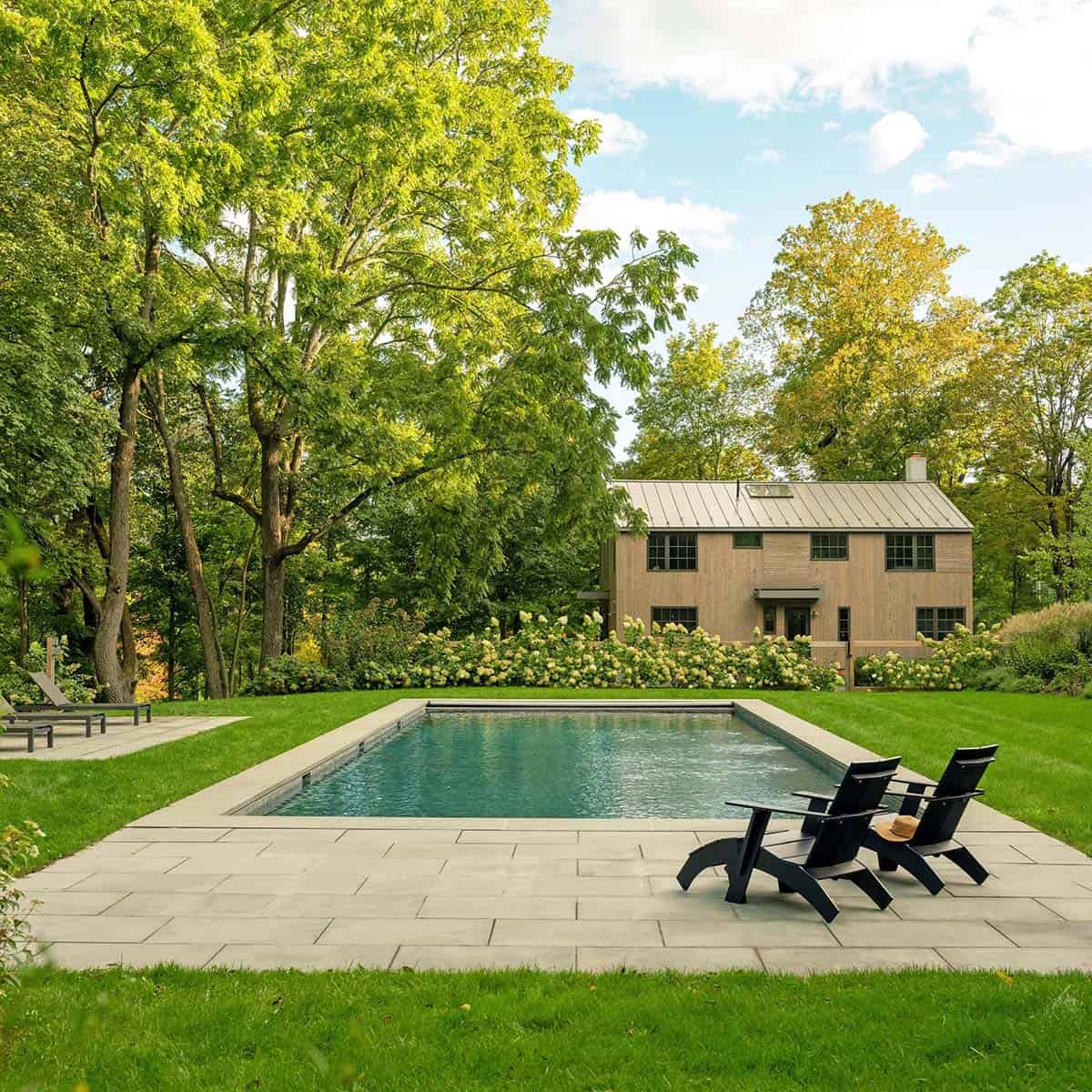 rustic modern farmhouse landscape with a pool