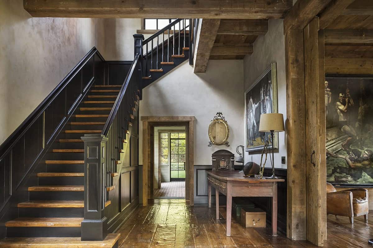 rustic entry with a staircase