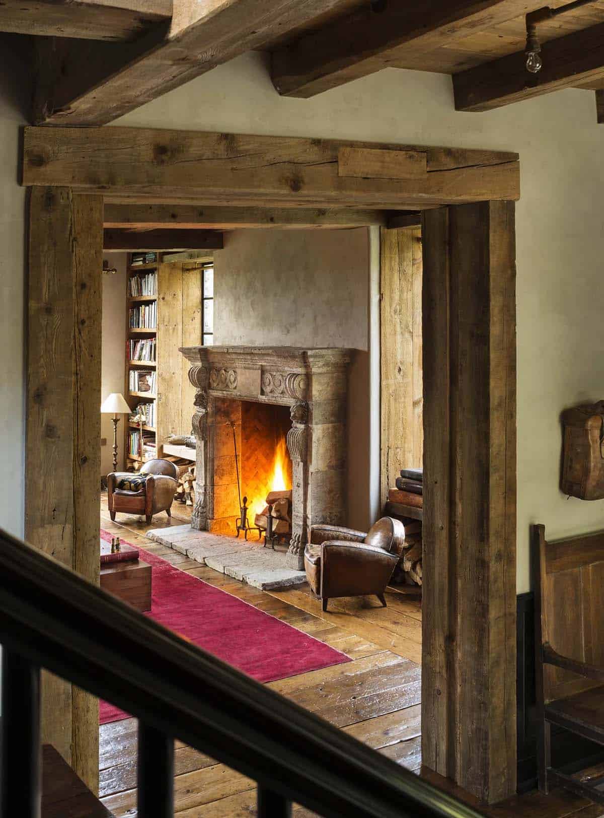 rustic living room with a fireplace