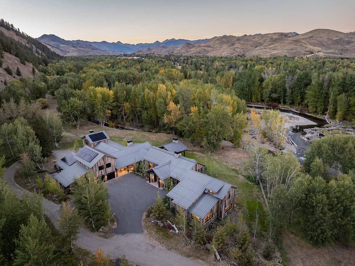 ranch house exterior aerial view