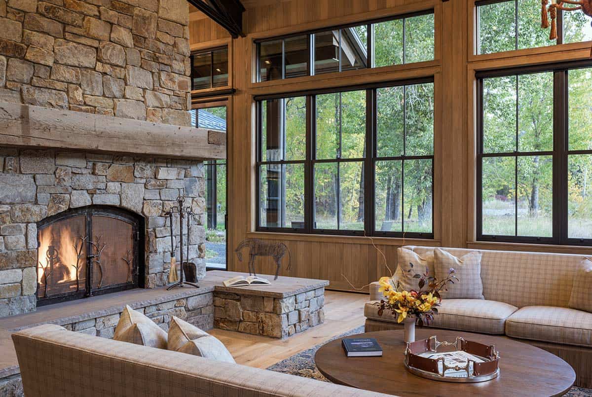 rustic living room with a fireplace