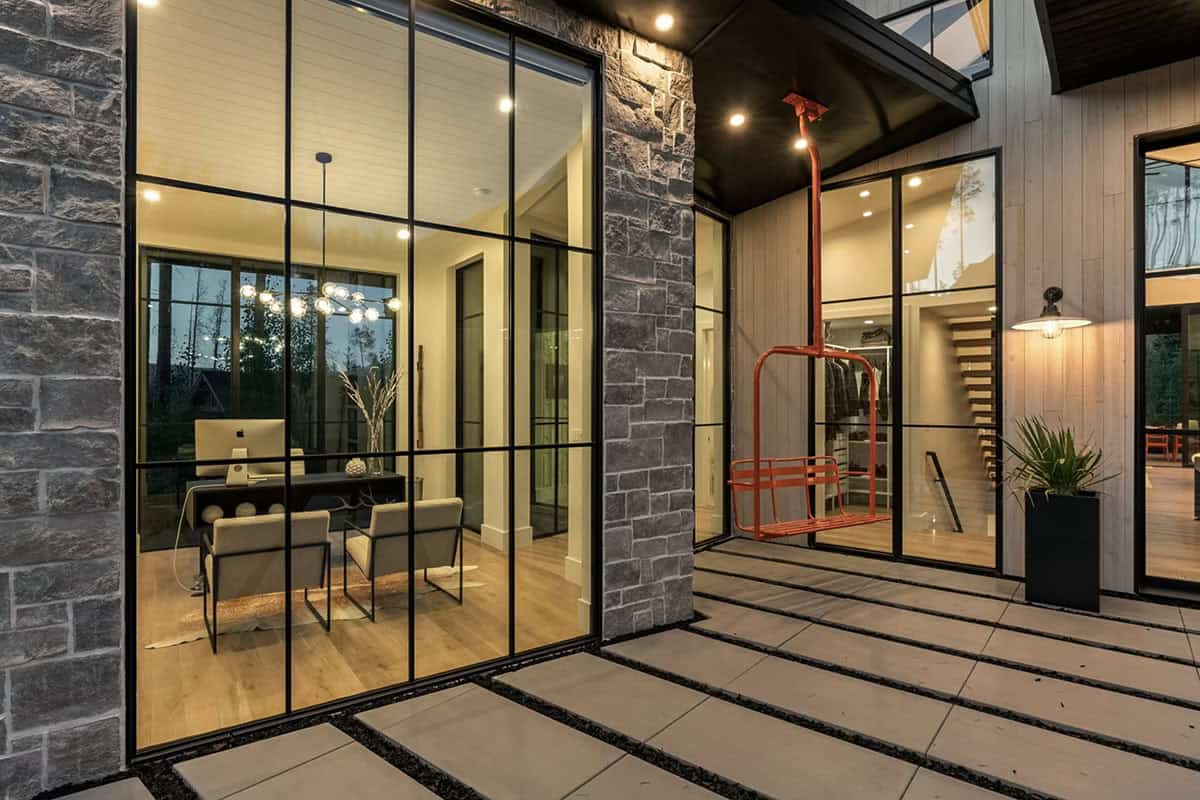 scandinavian mountain home exterior entry