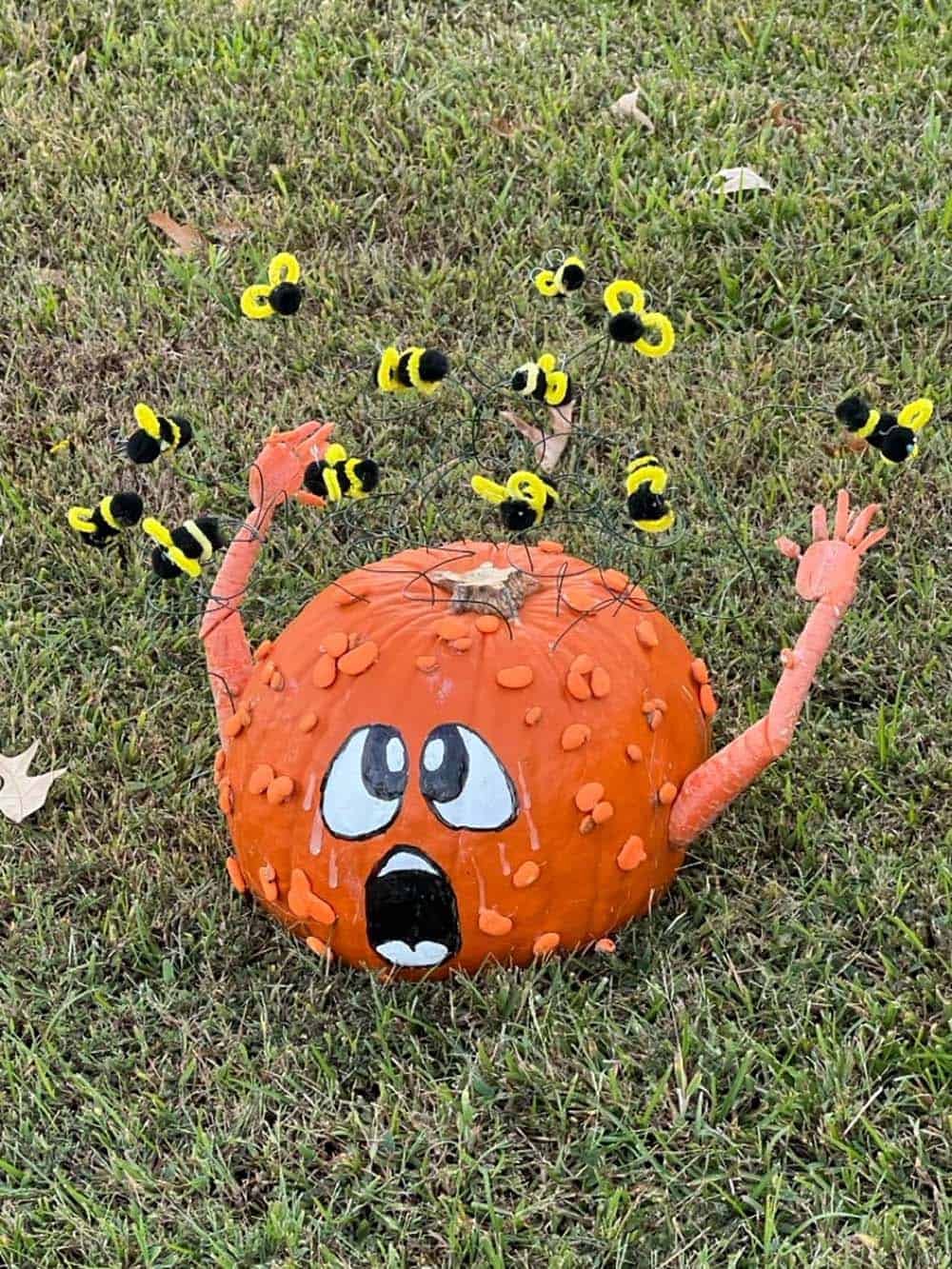 bee sting pumpkin carving idea - funny jack-o-lantern