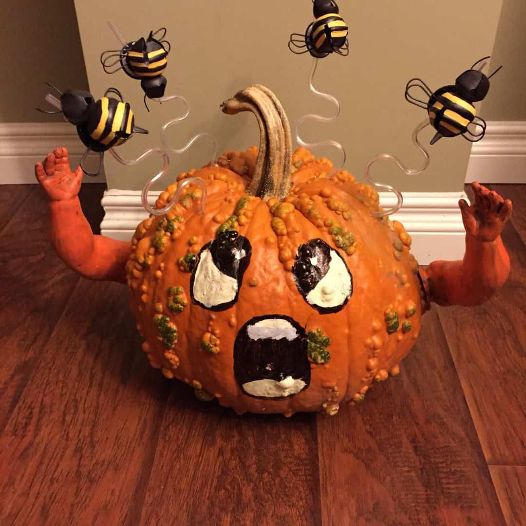 bee sting pumpkin carving idea - funny jack-o-lantern