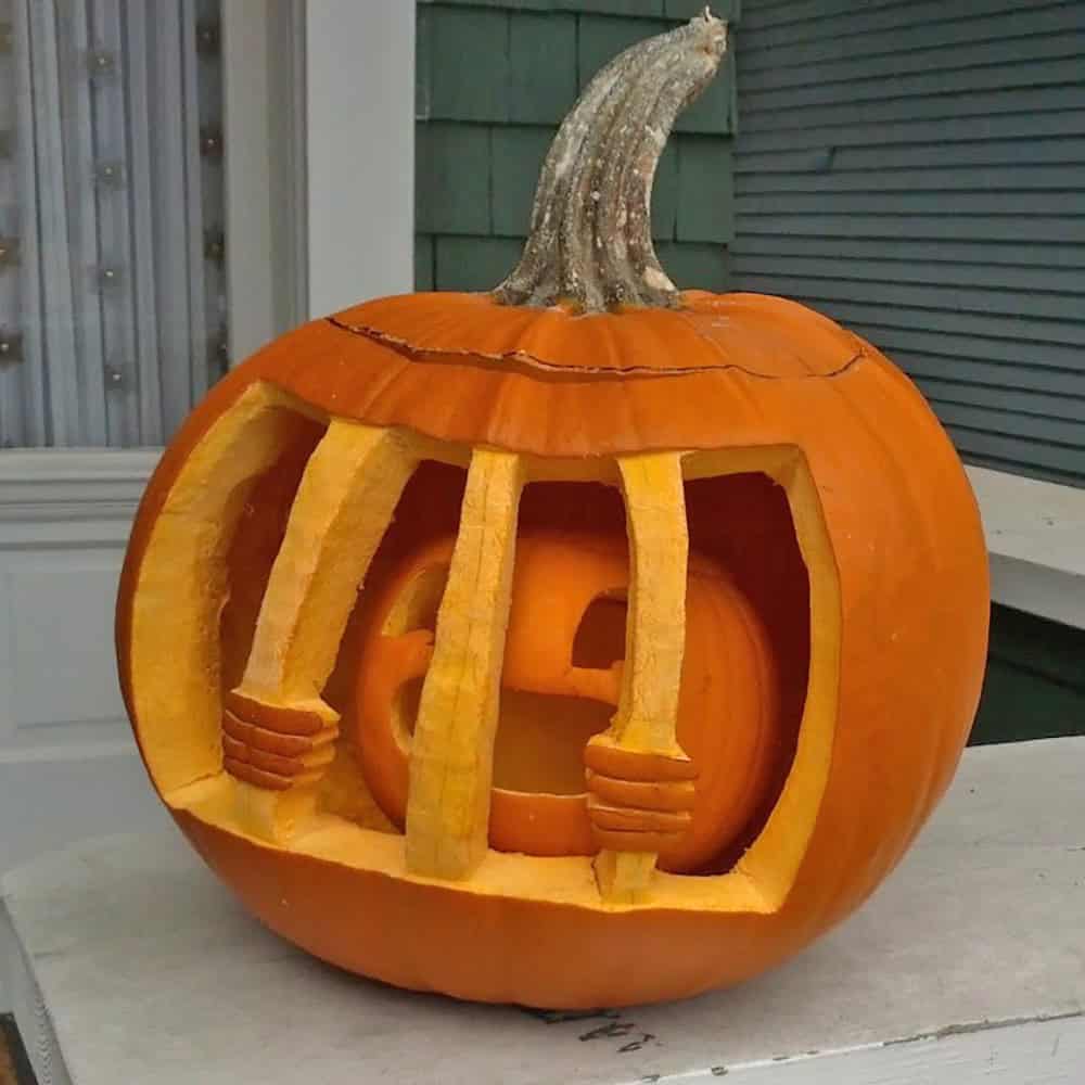 Halloween carved Pumpkin Behind Bars