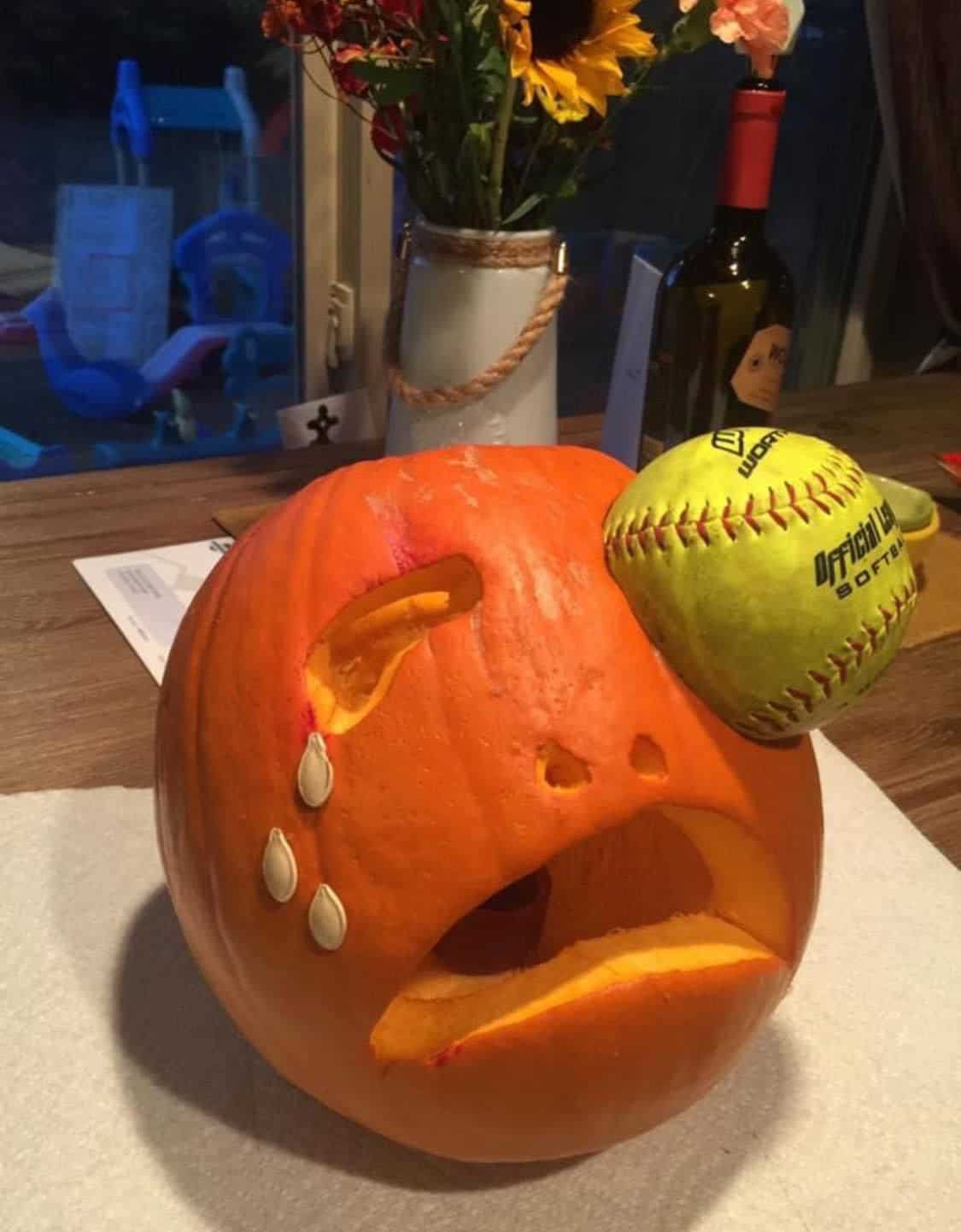 softball in the eye halloween pumpkin