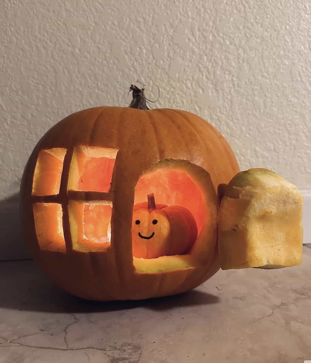 pumpkin in a pumpkin house