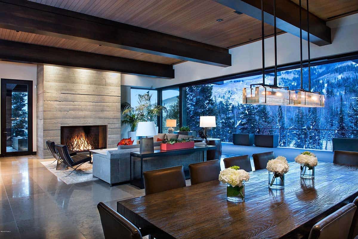 contemporary living room with a fireplace