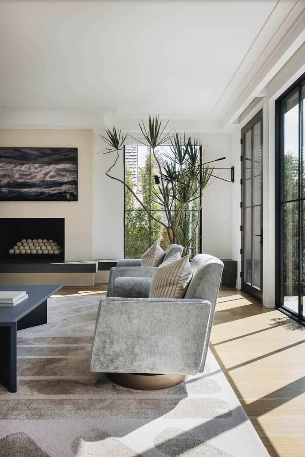 Transitional Style Family Room with a fireplace