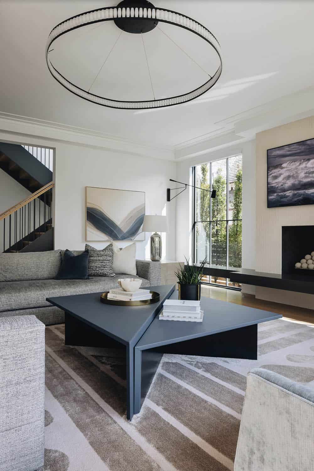 Transitional Style Family Room with a fireplace